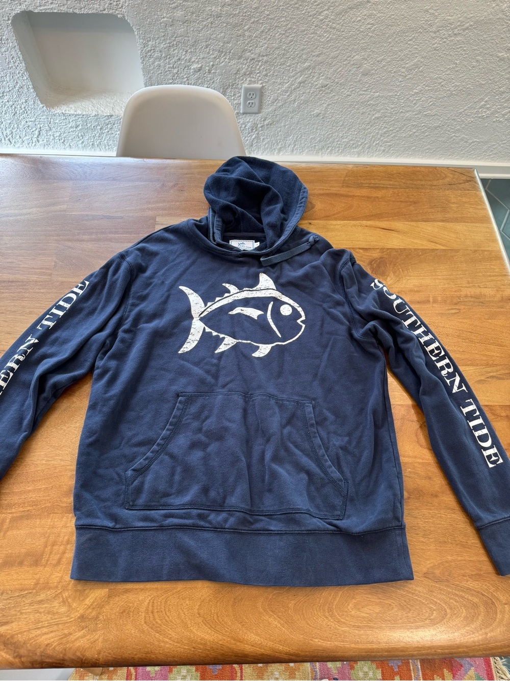 Southern Tide Navy Hooded Sweatshirt with White Fish Graphic